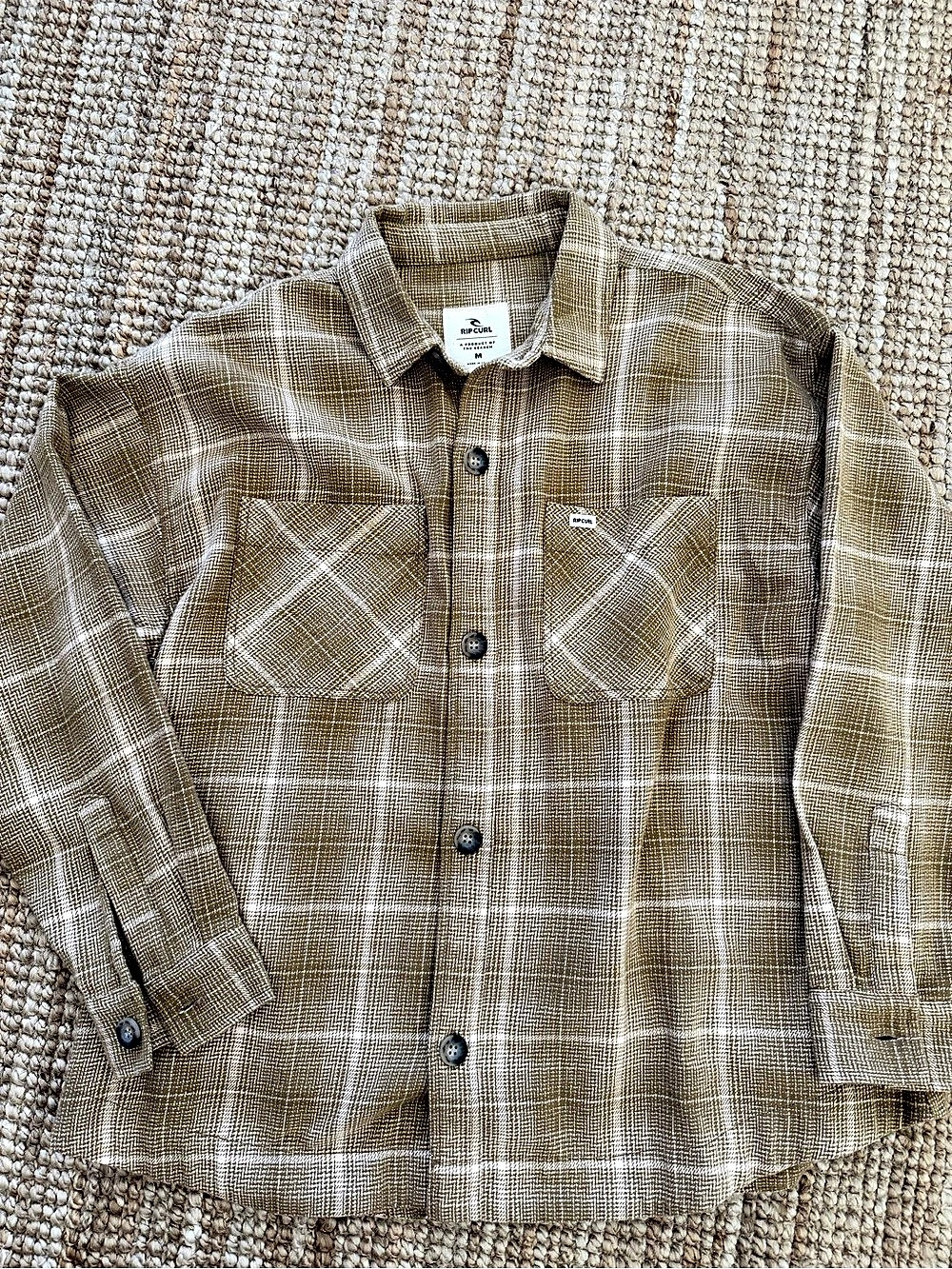 Rip Curl Plaid Shirt in Brown & White Size Medium Like New